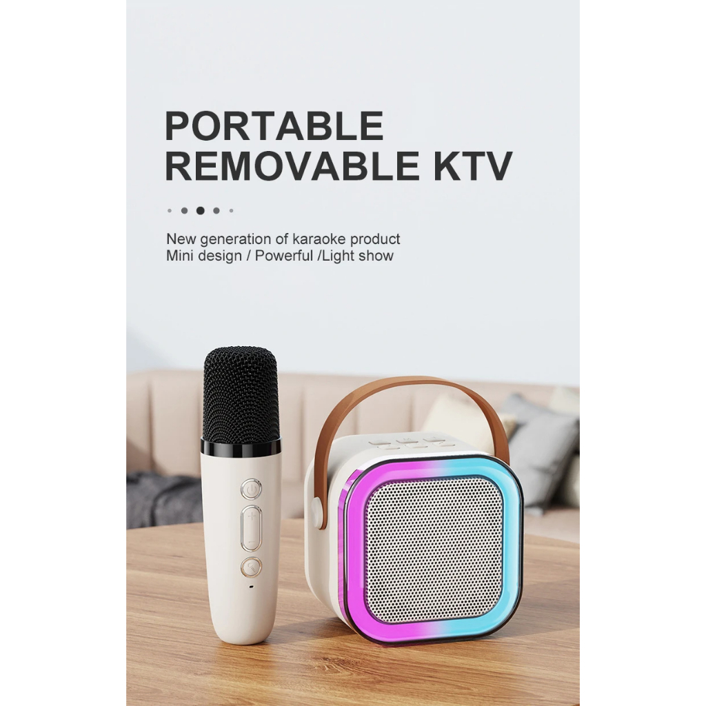 Speaker Mini Karaoke Portable K12 Wireless Mic Bluetooth RGB Lampu Alat Karoke Anak Dewasa Musik