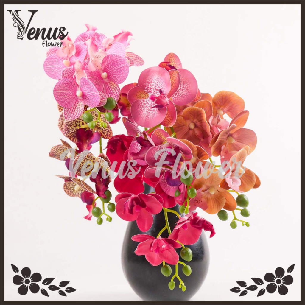 TERMURAH Orchid Cymbidium Flower Artificial 7 Kuntum Bunga Anggrek Bulan Latex Palsu Import Premium