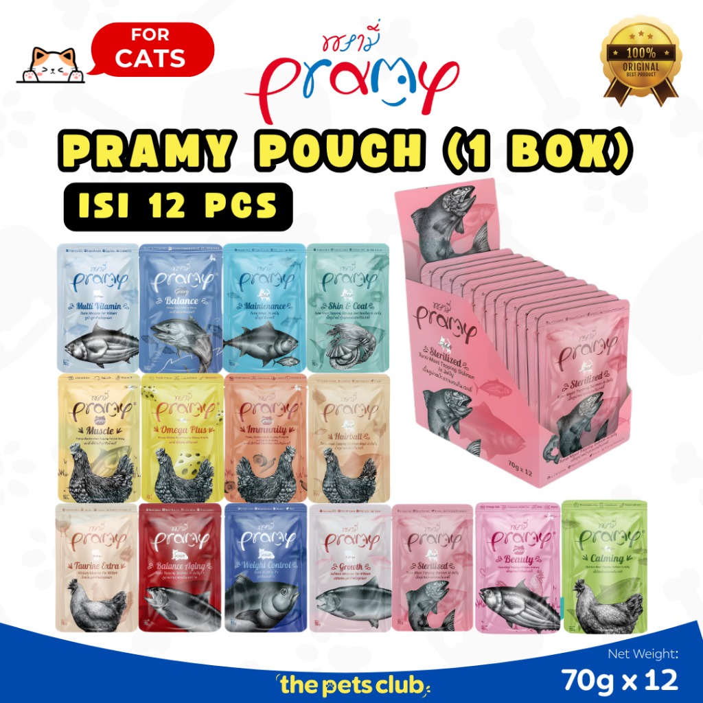 [1 BOX] PRAMY Wet Food Pouch 70gr isi 12 pcs | Makanan Kucing Basah | Wet Food Kucing | Cat Wet Food