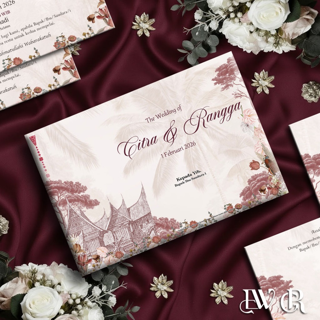UNDANGAN PERNIKAHAN HARDCOVER + AMPLOP TEMA ADAT MINANG SUMATRA HARD COVER  BLANGKO FREE WEBSITE ELE