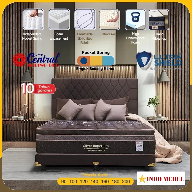 SET Spring Bed Central Silver IMPERIUM Pocket Spring + Latex Like + HB Aurora ( FULLSET )