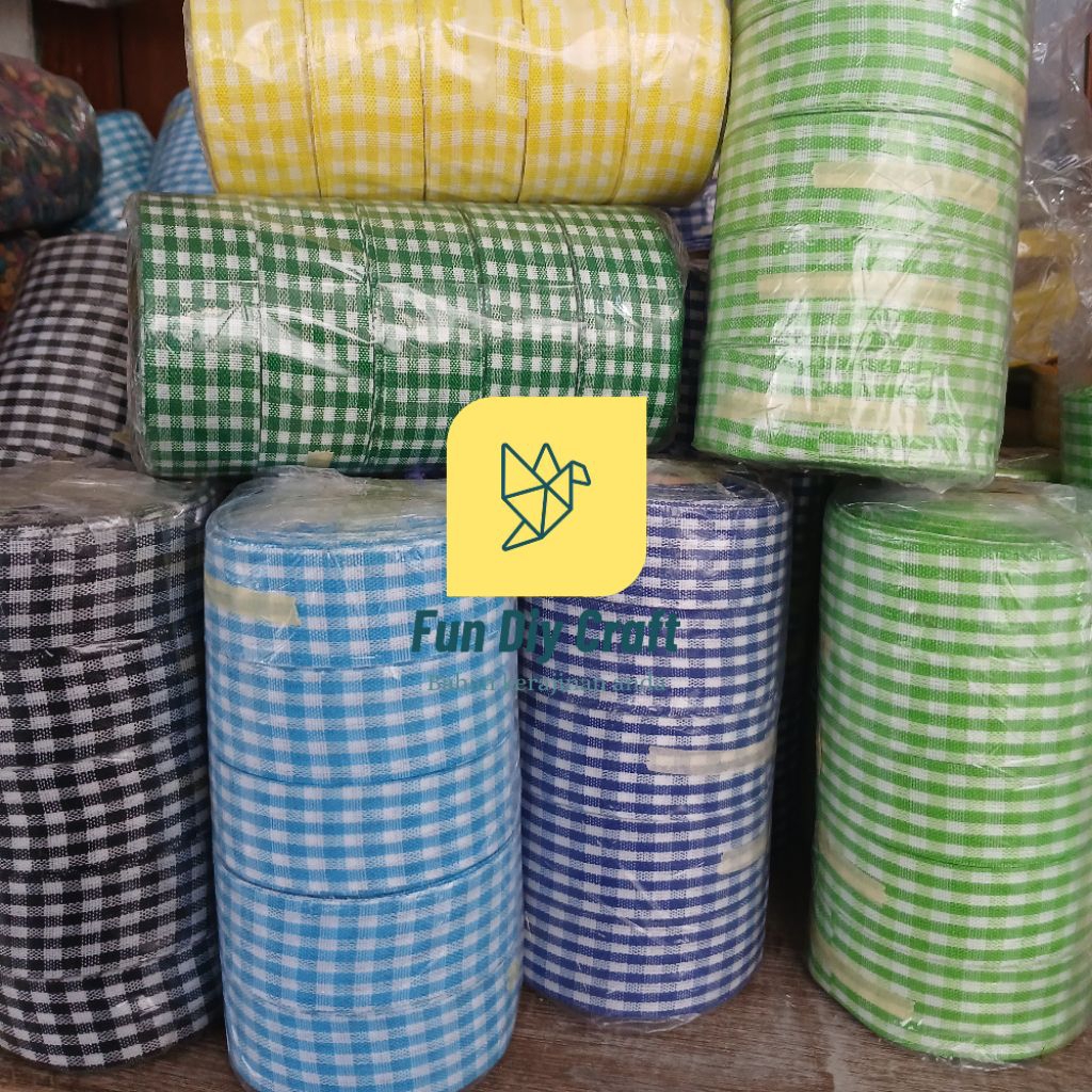 Pita Motif Kotak 2,5cm - Pita Kain - Pita Kain Kotak