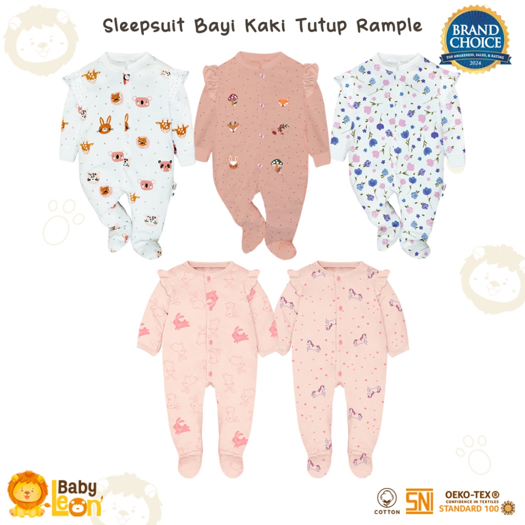 BABY LEON Sleepsuit Bayi 0-12 Bulan Katun Tebal Jumsuit Bayi Sleepsuit Bayi Full Kancing Baju Tidur 
