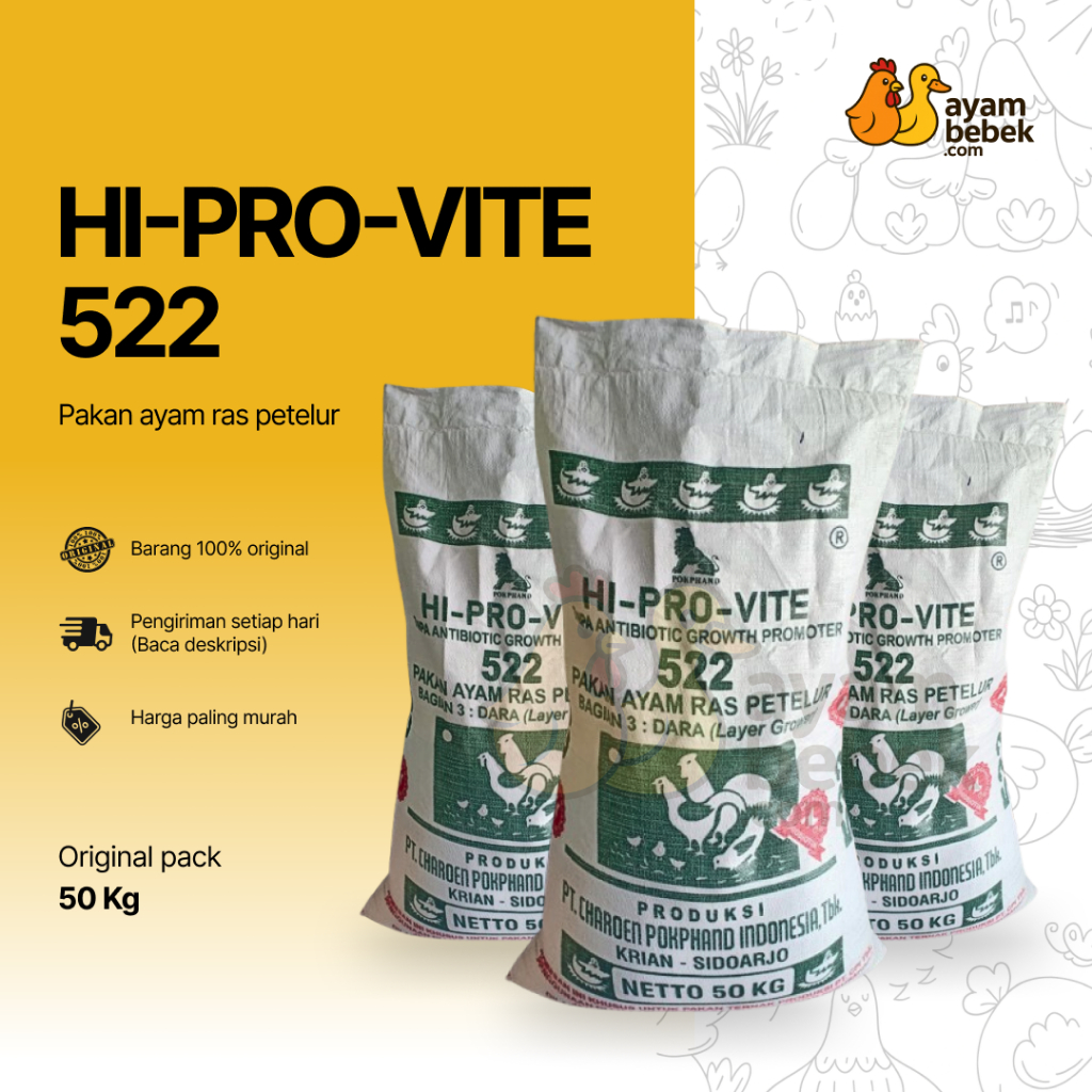 HI-PRO-VITE 522 – Pakan Jadi Ayam Ras Petelur (Dara / Grower) | GROSIR KILOAN | AyamBebek Pakan dan 