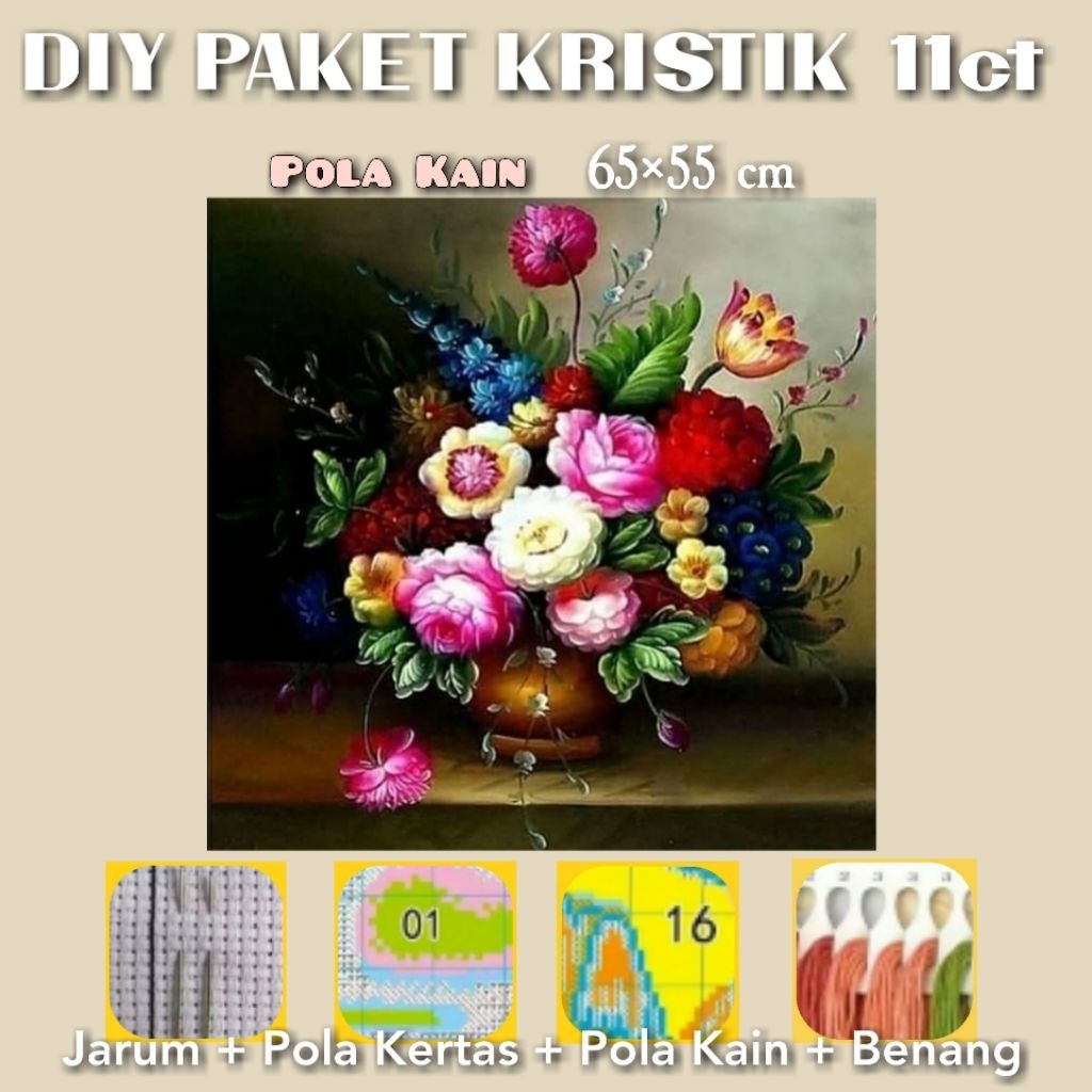 Cross Stitch Kit 11ct Pola Kain paket kristik Aneka Bunga Mawar
