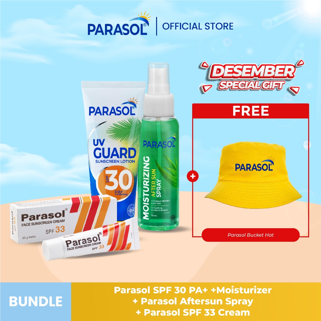 Paket Parasol Lotion SPF30 100gr + Parasol Cream Sunscreen SPF33 20gr + Parasol AfterSun Spray 100ML