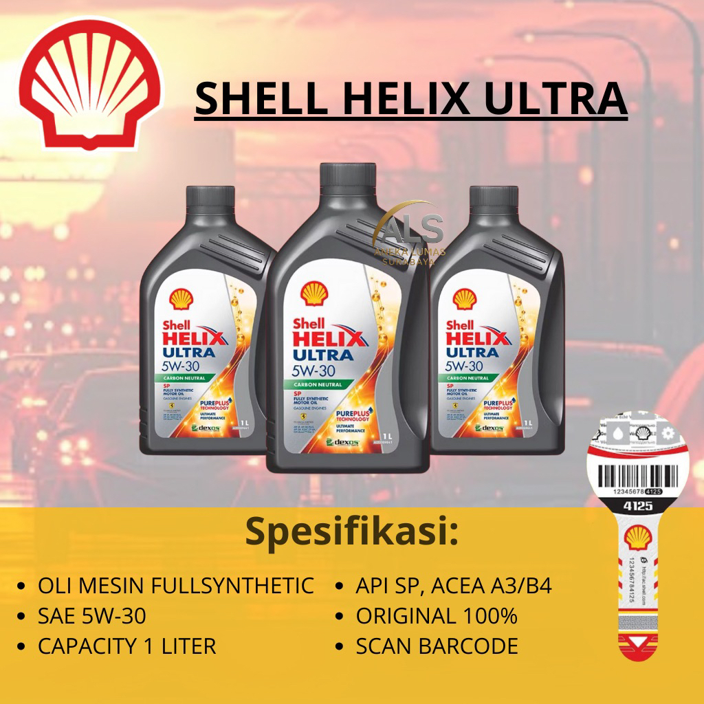 Shell Helix Ultra 5w-30 1ltr / Oli Mesin Bensin Shell Helix Ultra Original