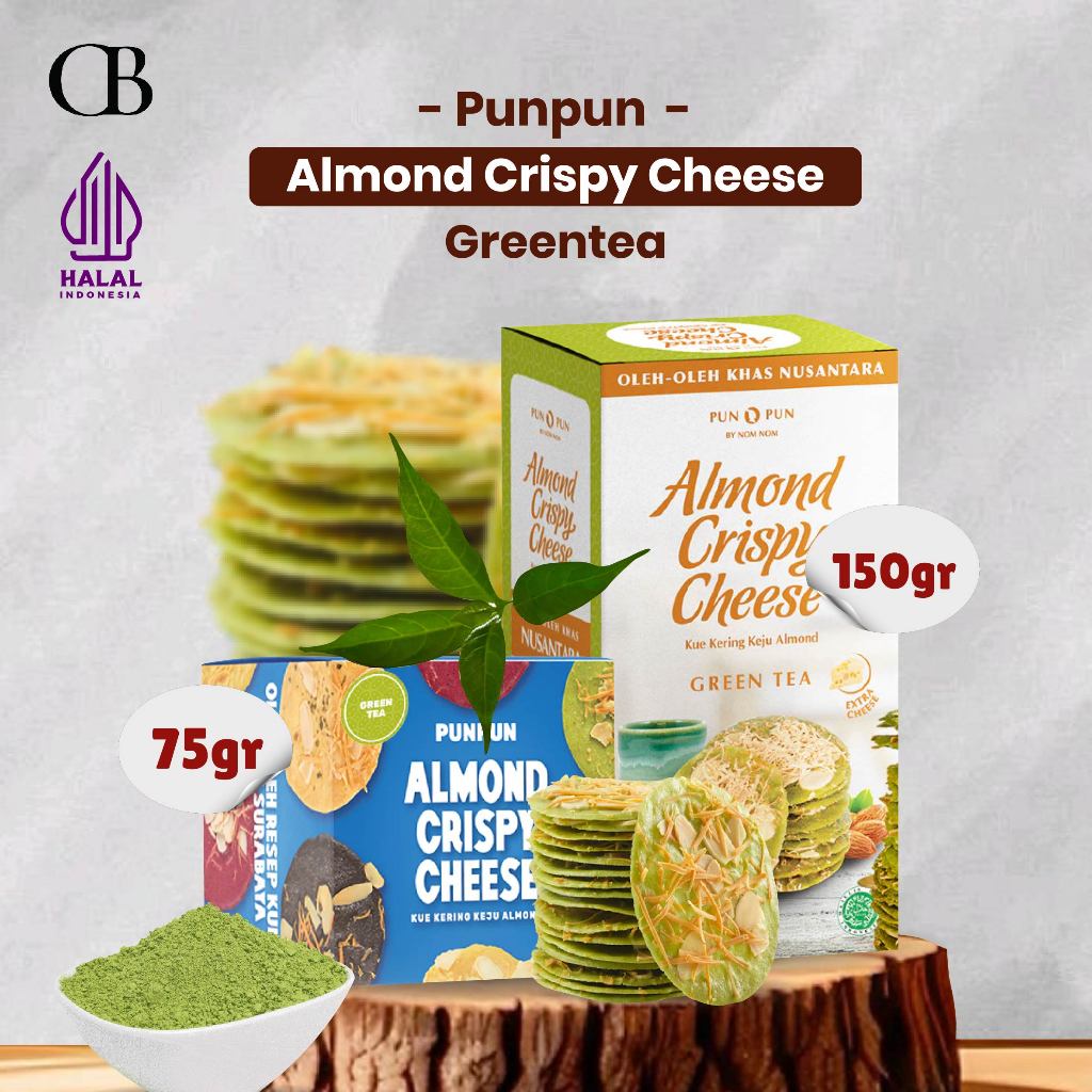 Punpun Almond Crispy Cheese Greentea – Snack Renyah Dengan Taburan Almond Asli Kue Tipis Lembut