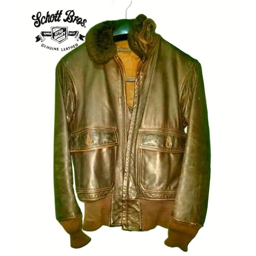 Vtg 80s Schott Bros G1 US Navy Stamped Military Flight Jacket X Jaket Kulit Pilot Bomber Avirex Buzz