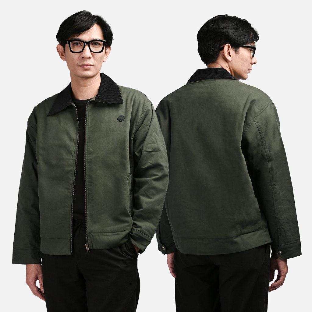 Warning Clothing - Elden Boxy Work Jaket Canvas Army & Hitam | Jaket canvas Pria wanita unisex