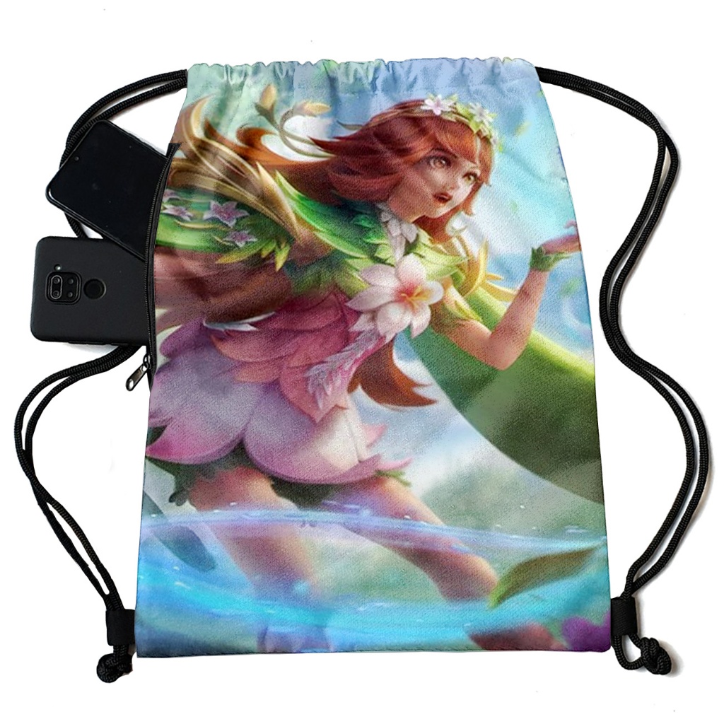 Tas Ransel Serut Full Print Bahan Kanvas Waterproof Pria Wanita Motif Mathilda MLBB Mobile Legend