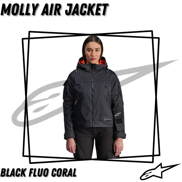 Jaket Motor Alpinestars Stella Molly Air Original - Mesh Touring Full Protector Black Fluo Coral