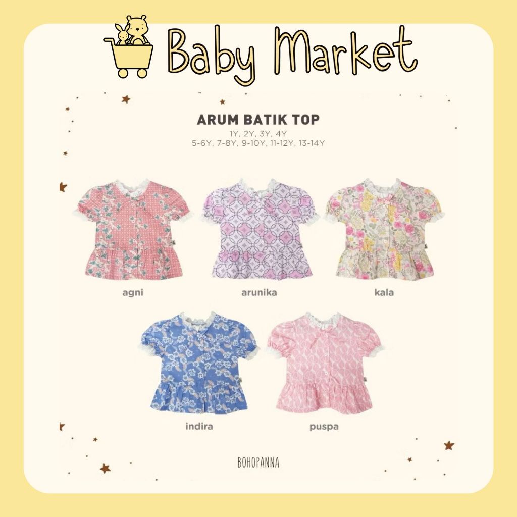 BOHOPANNA - ARUM BATIK TOP - ATASAN BATIK ANAK PEREMPUAN - BLOUSE ANAK PEREMPUAN