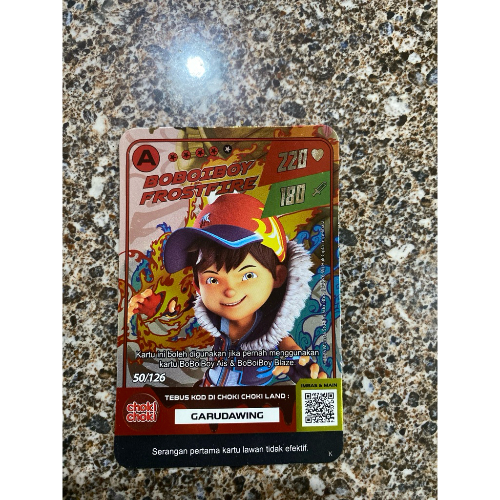 kartu rare boboiboy frostfire, boboiboy card galaxycard silver card choki choki