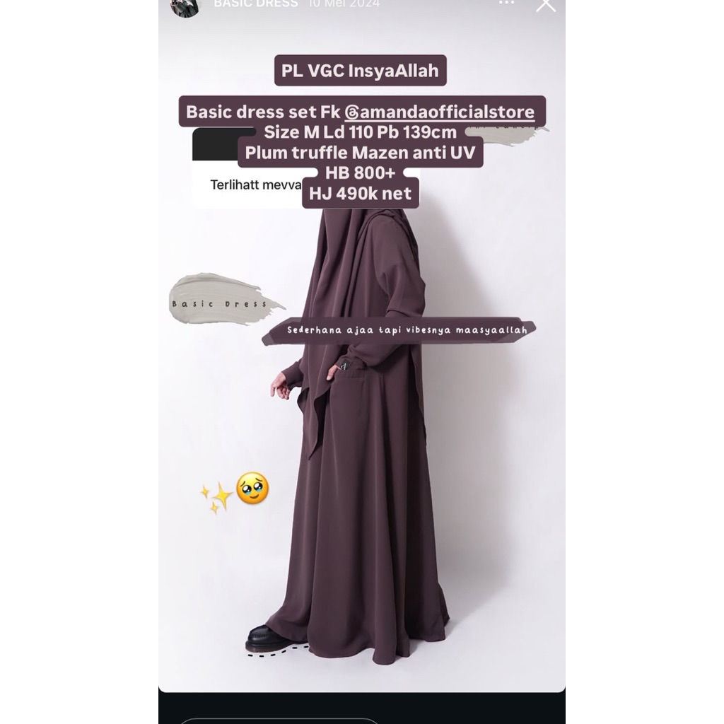 Preloved basic dress set fk by amanda official mazen anti UV barkha elmadina tsurayya himosly aljenn