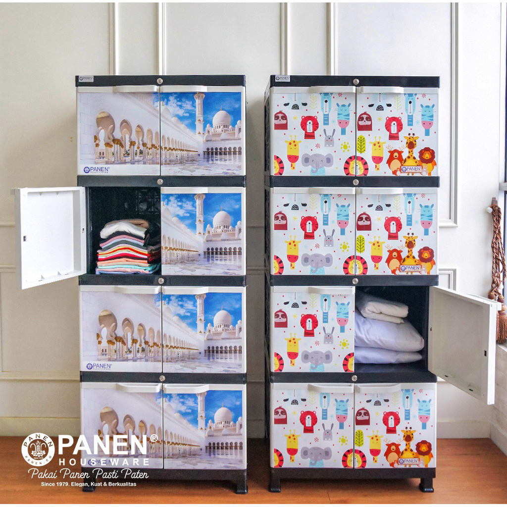 INSTANT Panen Lemari Kabinet Jumbo 4 Tingkat 8 Pintu Lemari Anak Plastik Penyimpanan Baju