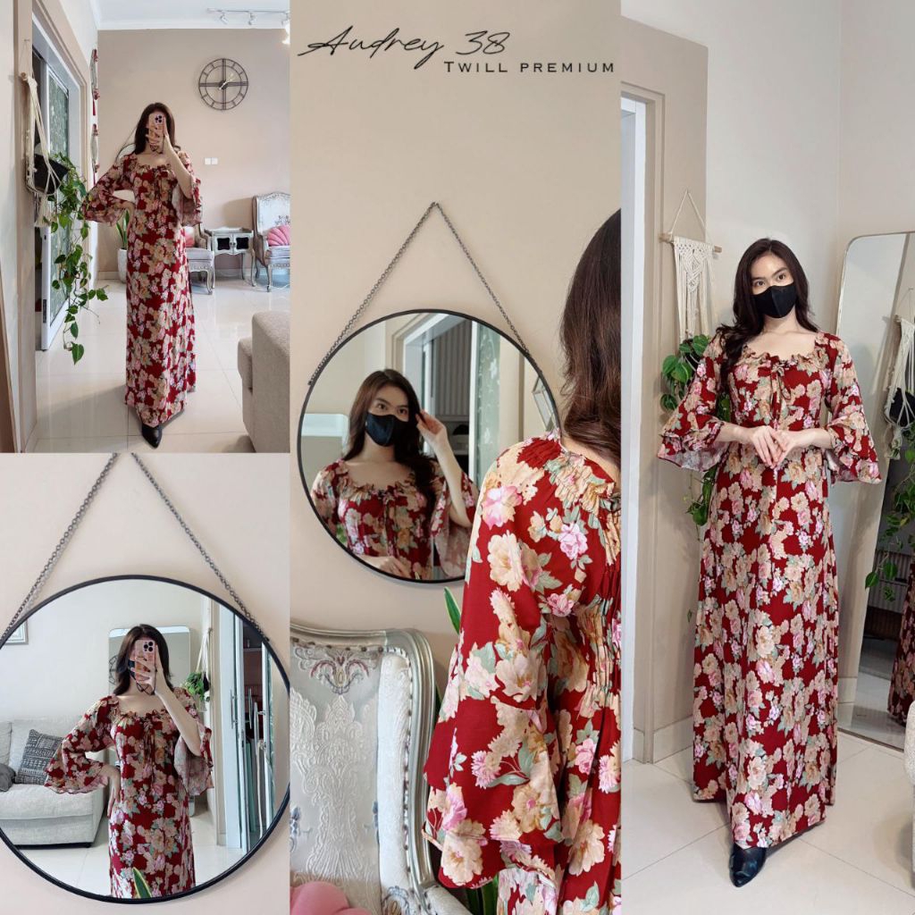 ReenaDaily AUDREY by Fairuz Daster Arab LongDress Lengan Pendek Rayon Motif Kekinian Model Smoke Dad
