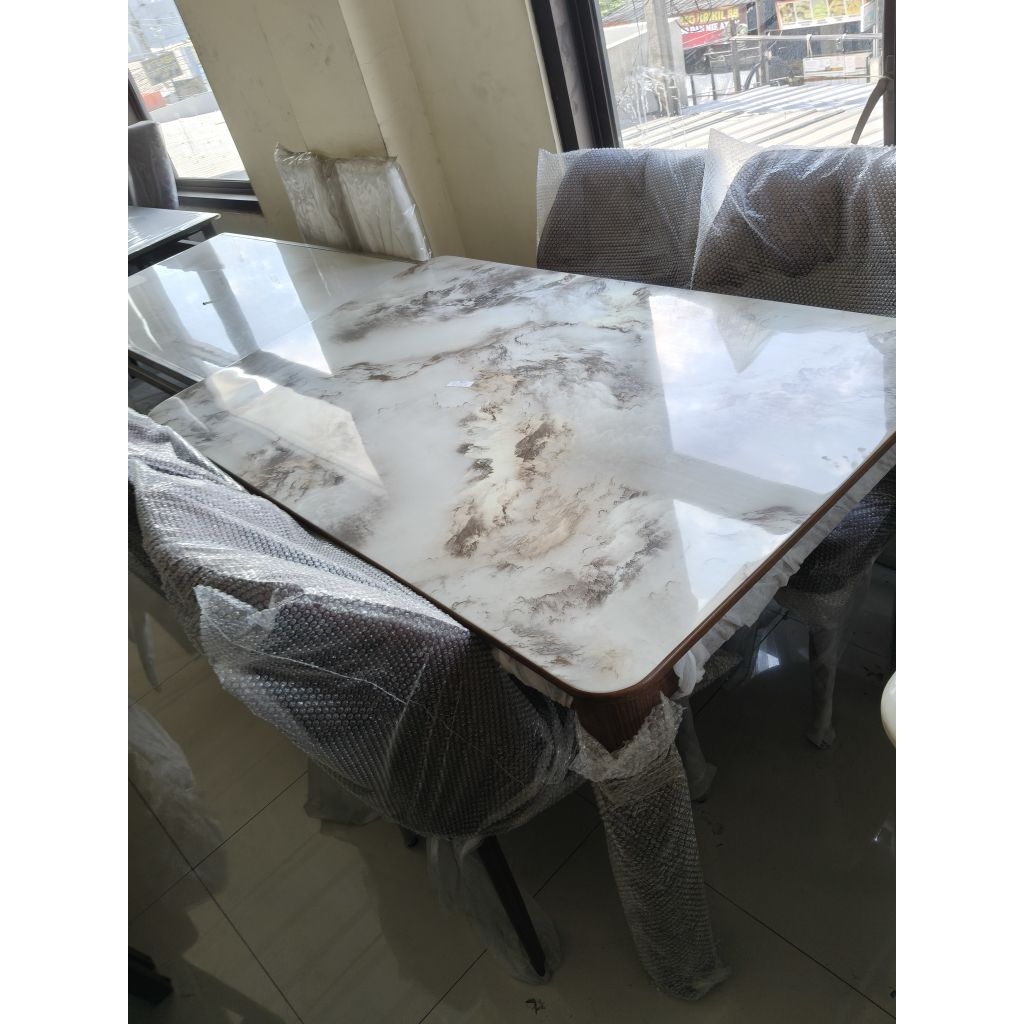 meja makan kaca marmer 4 kursi marble import synthetic tebal