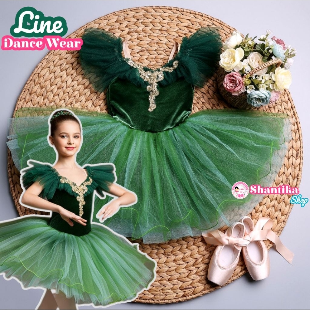 New | Baju Balet Tutu Emerald Green Kostum Peri Hutan/Dryad Beludru Velvet Premium | Leotard Balet P