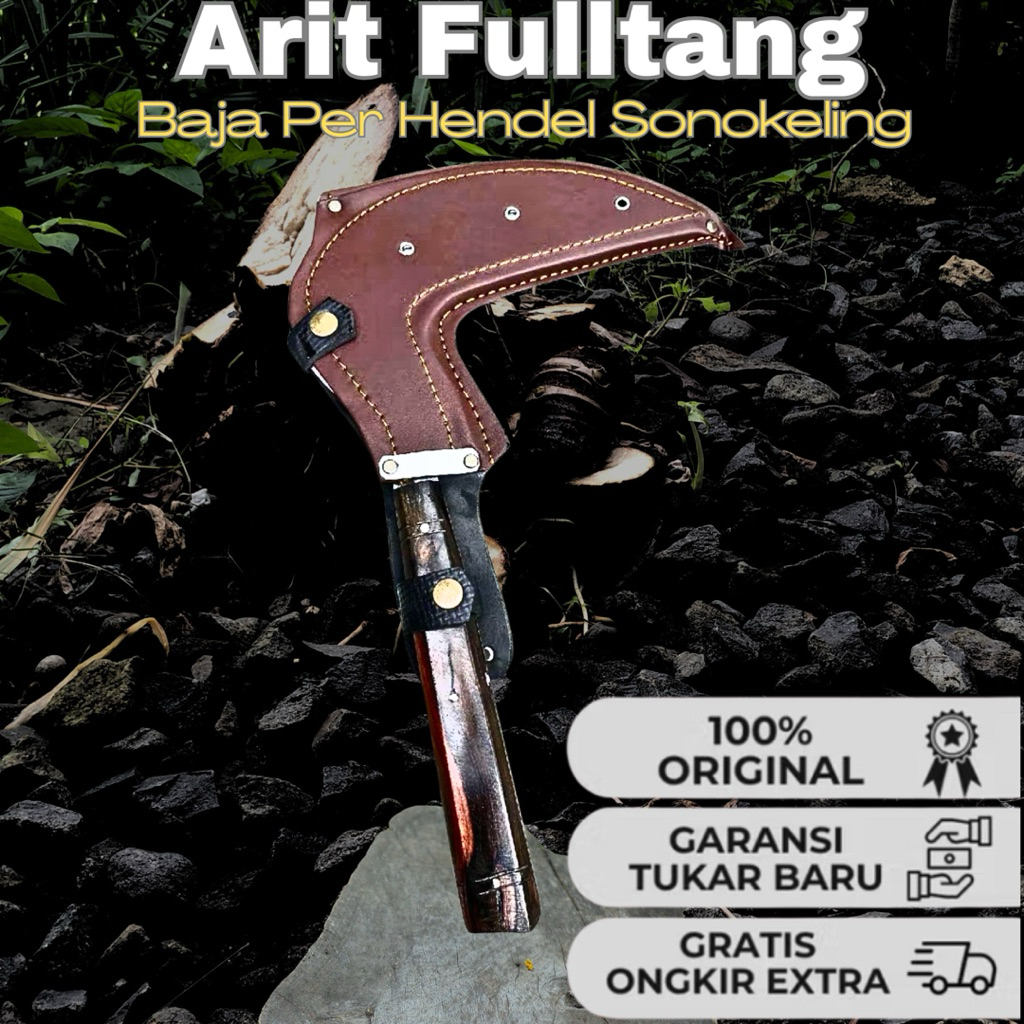 Arit Rumput Super Tajam Bahan Baja per Gagang Fulltang Sonokeling