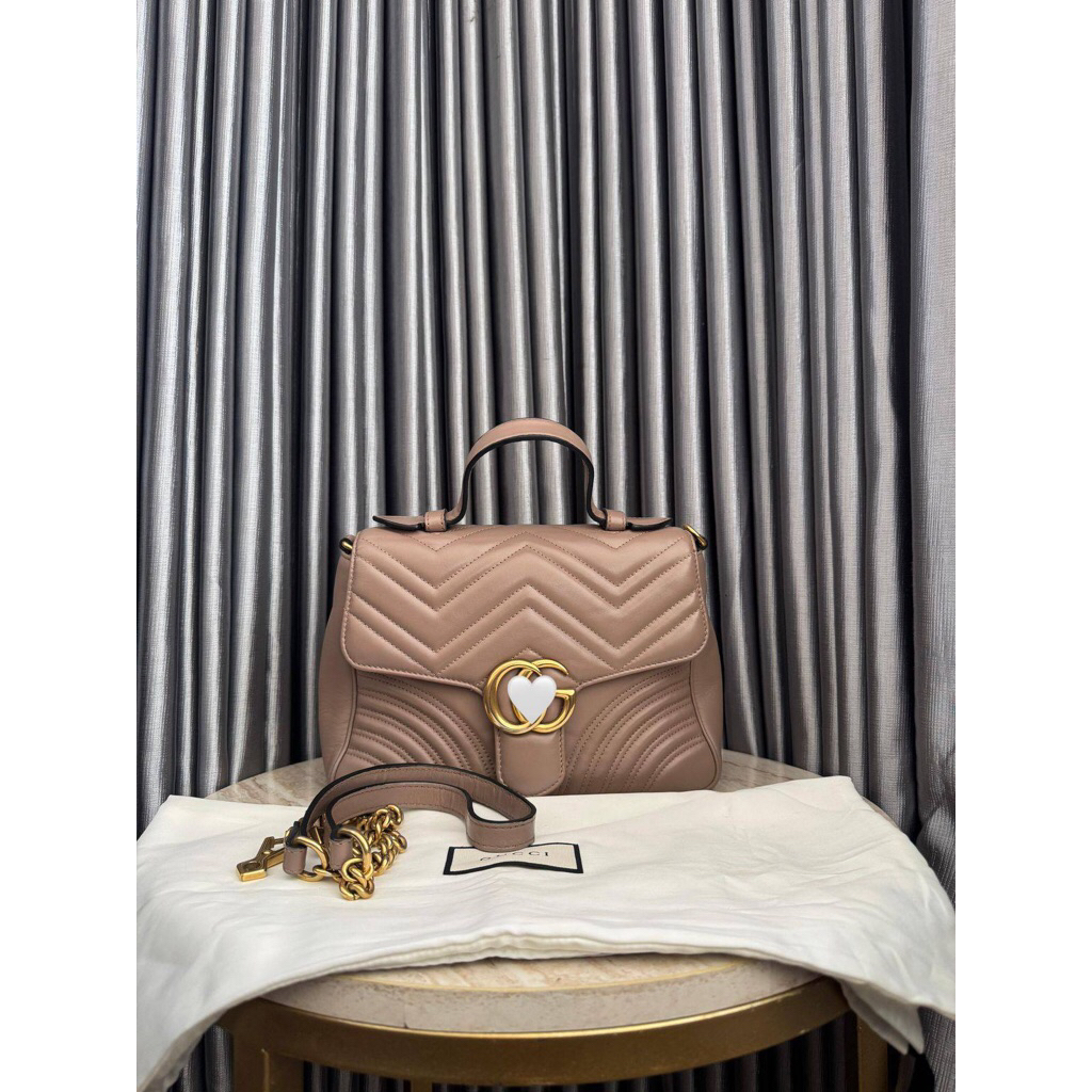(PRELOVED) Gucci Marmont Top Handle Nude GHW Size Medium