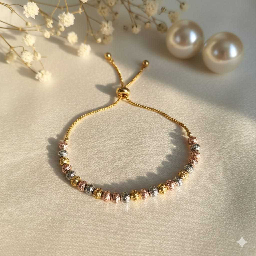 gelang titanium boba kecil rantai lapis emas