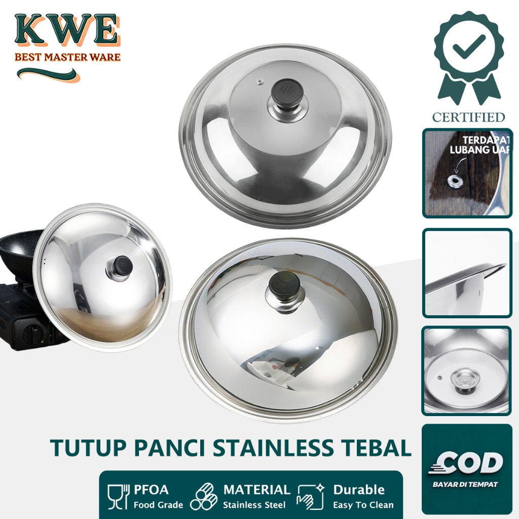 KWE [ Kaca Tahan Panas ] Tutup Panci Stainless Kaca 28cm 30cm 32cm 34cm 36cm 38cm 40cm 42cm 44cm Tut