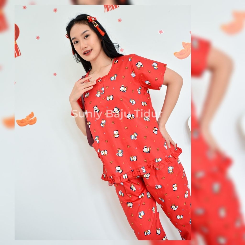 LD100 Sunly No.16 (K16) CP Baju Tidur Piyama Lengan Pendek Celana Panjang