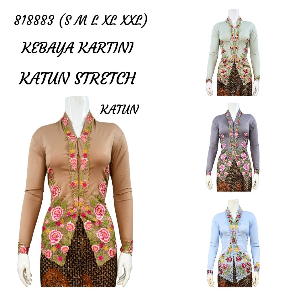 Indah Collection KEBAYA KARTINI LENGAN PANJANG BORDIR KOMBINASI WARNA KATUN STRETCH KATUN KEBAYA WIS