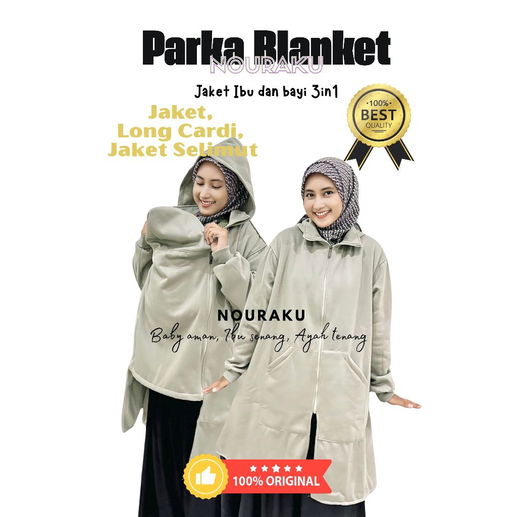 Parka Blanket 2in1 Nouraku / Jaket Blanket Ibu anak / Jaket Kangguru / Jaket Blanket / Selimut Bayi