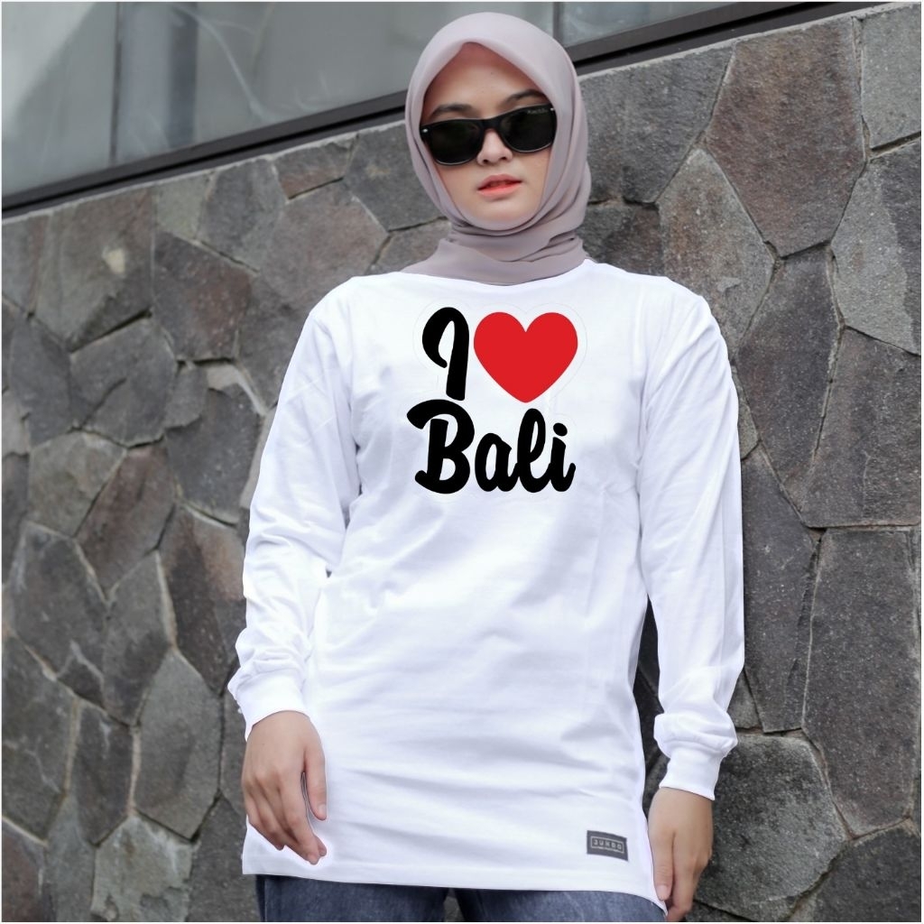 kaos lengan panjang i love Bali kaos wanita hijab  atasan wanita muslimah