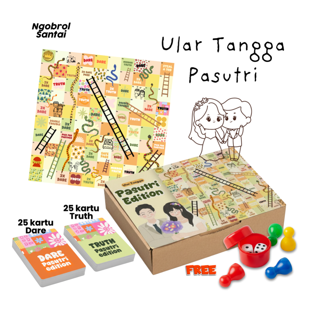 Board Game Ular Tangga Edisi: Pasutri – Truth or Dare, Challenge, + Bonus Pion & Dadu - Kartu Permai