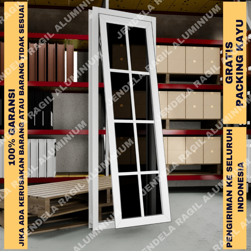 Jendela 1 Daun Aluminium Jungkit Ornamen Ukuran Tinggi 180 x Panjang 50 Cm (180x50) Garansi 100%