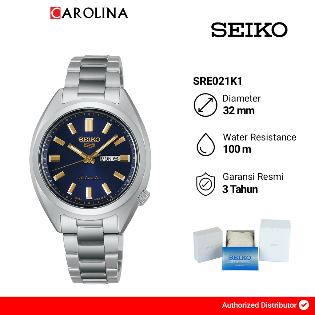 Jam Tangan Wanita Seiko 5 Sport Hebitama SNXS Series SRE021K1 Denim Blue Dial Silver Stainless Steel