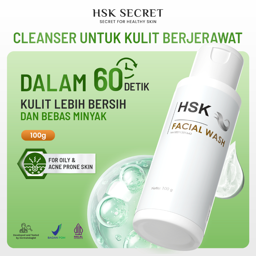 Facial Wash untuk Kulit Berminyak & Berjerawat | HSK Secret Facial Wash (For Oily & Acne)
