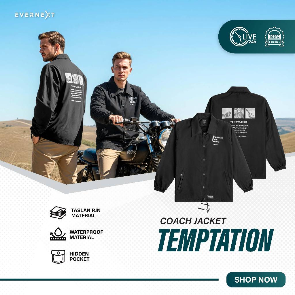 Evernext - Jaket Coach Pria Water Resist Jaket Taslan Windbreaker Jaket Coach Temptation Distro Pria