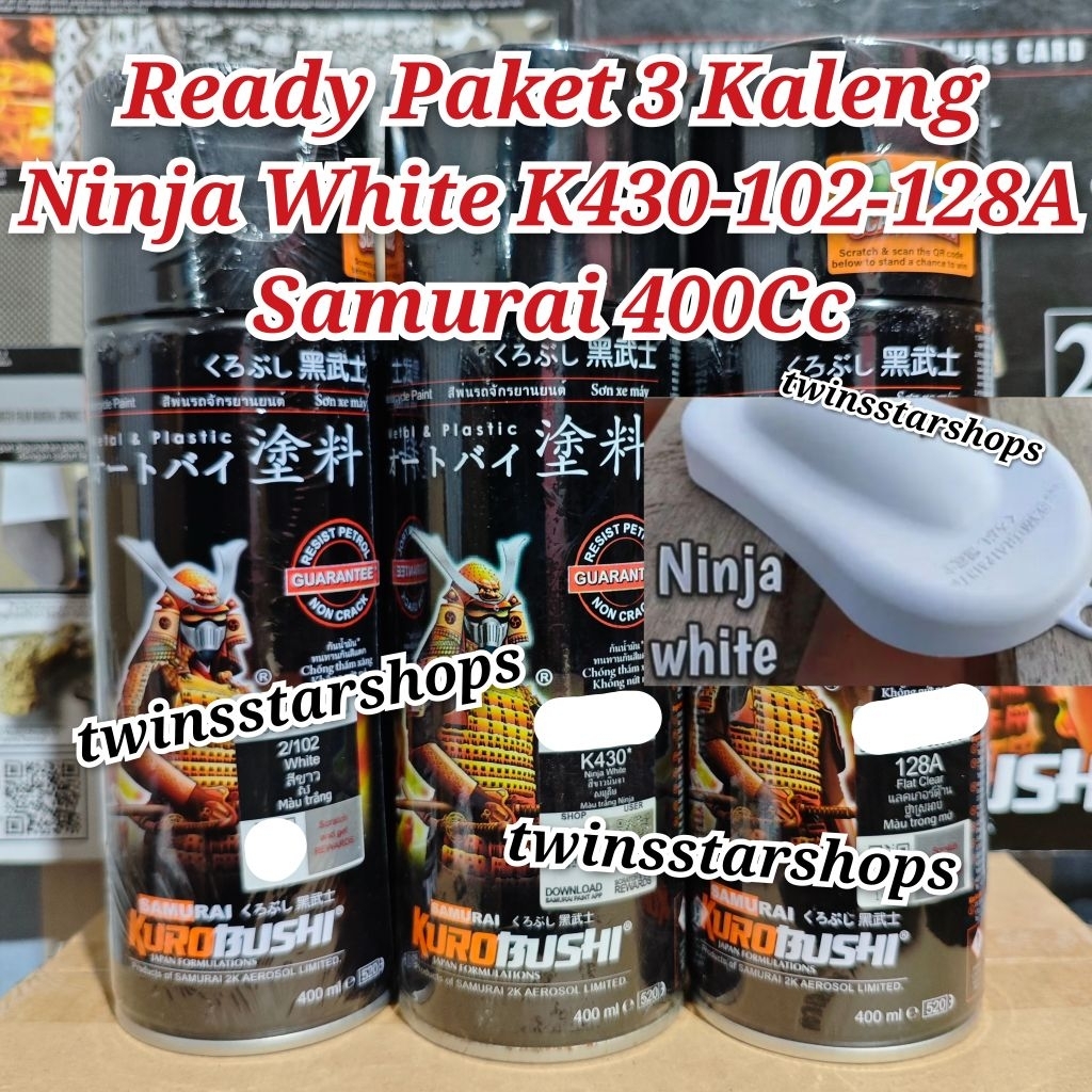 Pilok Pylox Cat Samurai Paket 3 Kaleng Ninja White K430 Putih Metalik Doff White 102 Top Coat F1M Fl