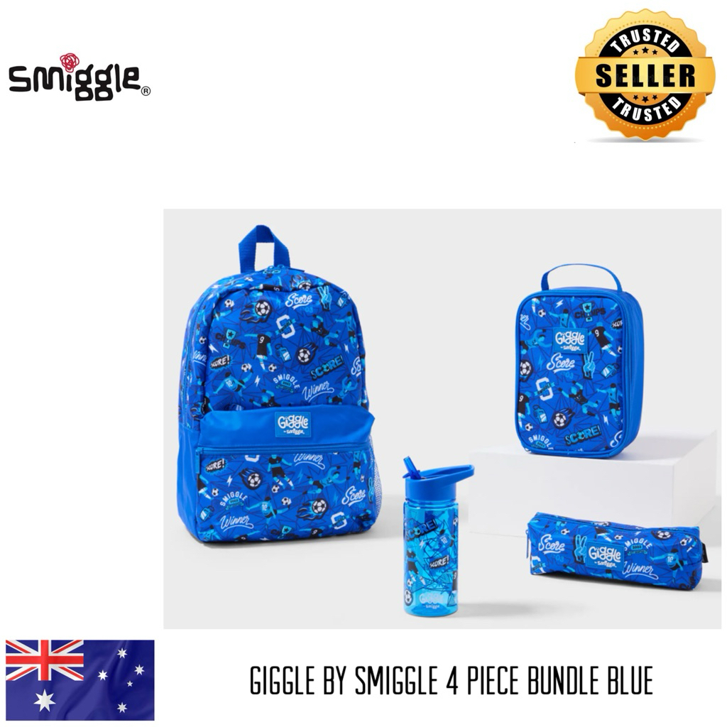 Smiggle Tas Ransel Botol Minum Tas Makan Kotak Pensil Biru Bola / Giggle by smiggle
