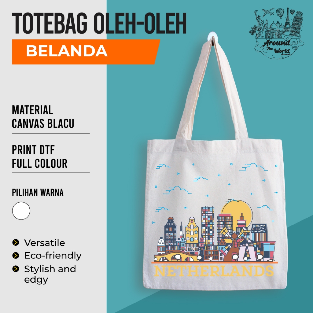 Tote Bag Kanvas Premium Souvenir Oleh-Oleh Negara BELANDA - worldsouvenir