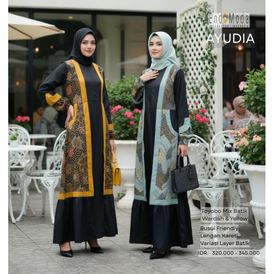 ENDOMODA Dress Ayudia / Gamis Wanita Muslimah Toyobo Motif Batik Elegan Syar'i / Outfit Pengajian Ko