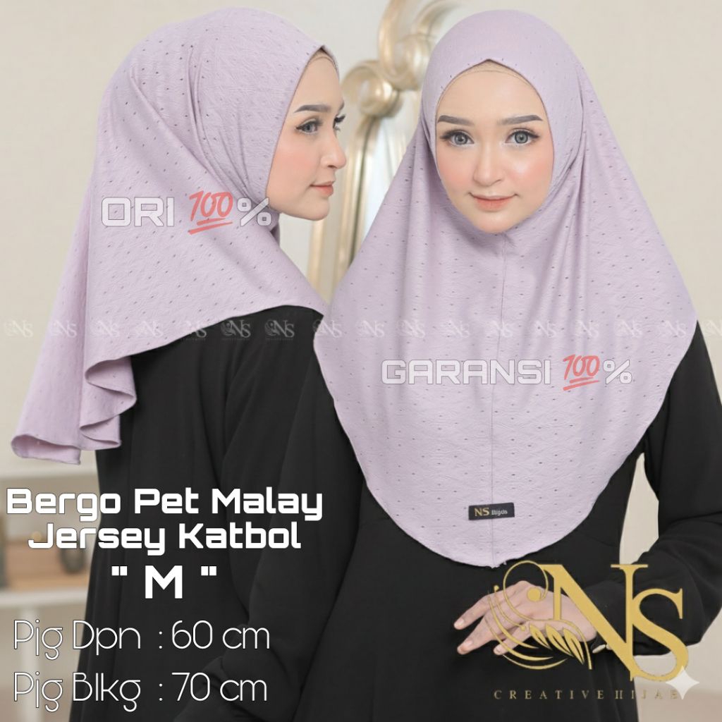 NS Hijab Kerudung Non Pet Malay Jersey Motif Jersey Bolong size M Original by NS Hijab Official