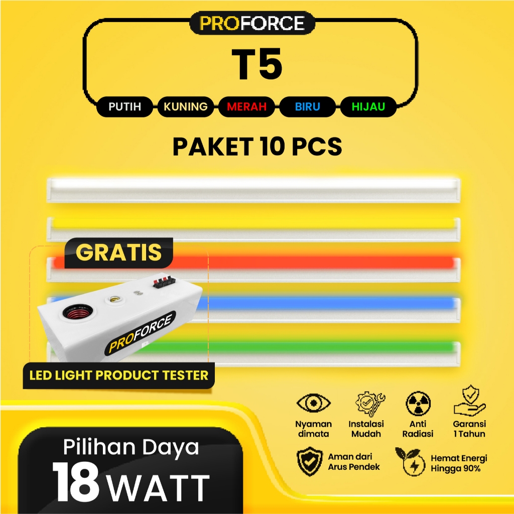 Proforce Indonesia Lampu TL T5 LED 18 Watt Panjang 100 CM Paket 10 Pcs Flourence Light Fixture Harga