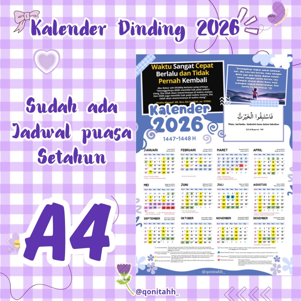 Kalender Puasa 2026 Masehi + Hijriah | Desain Elegan | Lengkap Tanggal Merah & Hari Libur