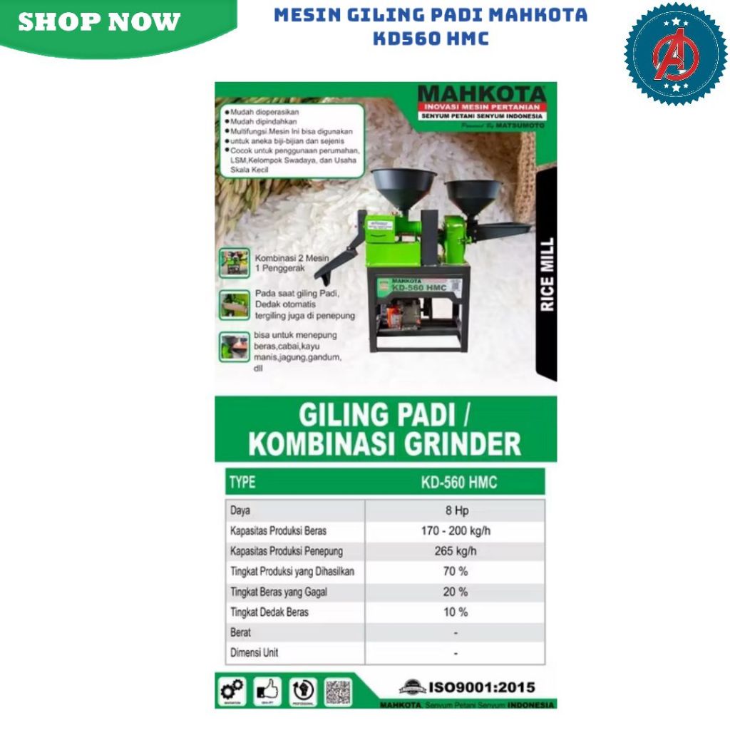 Mesin Giling Padi MAHKOTA KD560 HMC / Rice Mill Polisher - MAHKOTA KD 560 HMC