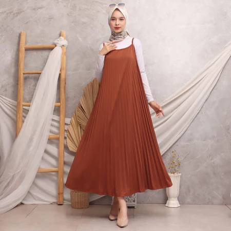 Inner Dress Gamis Plisket Jumbo Tanpa Lengan Maxi Mayung Bumil Kutung Polos Premium
