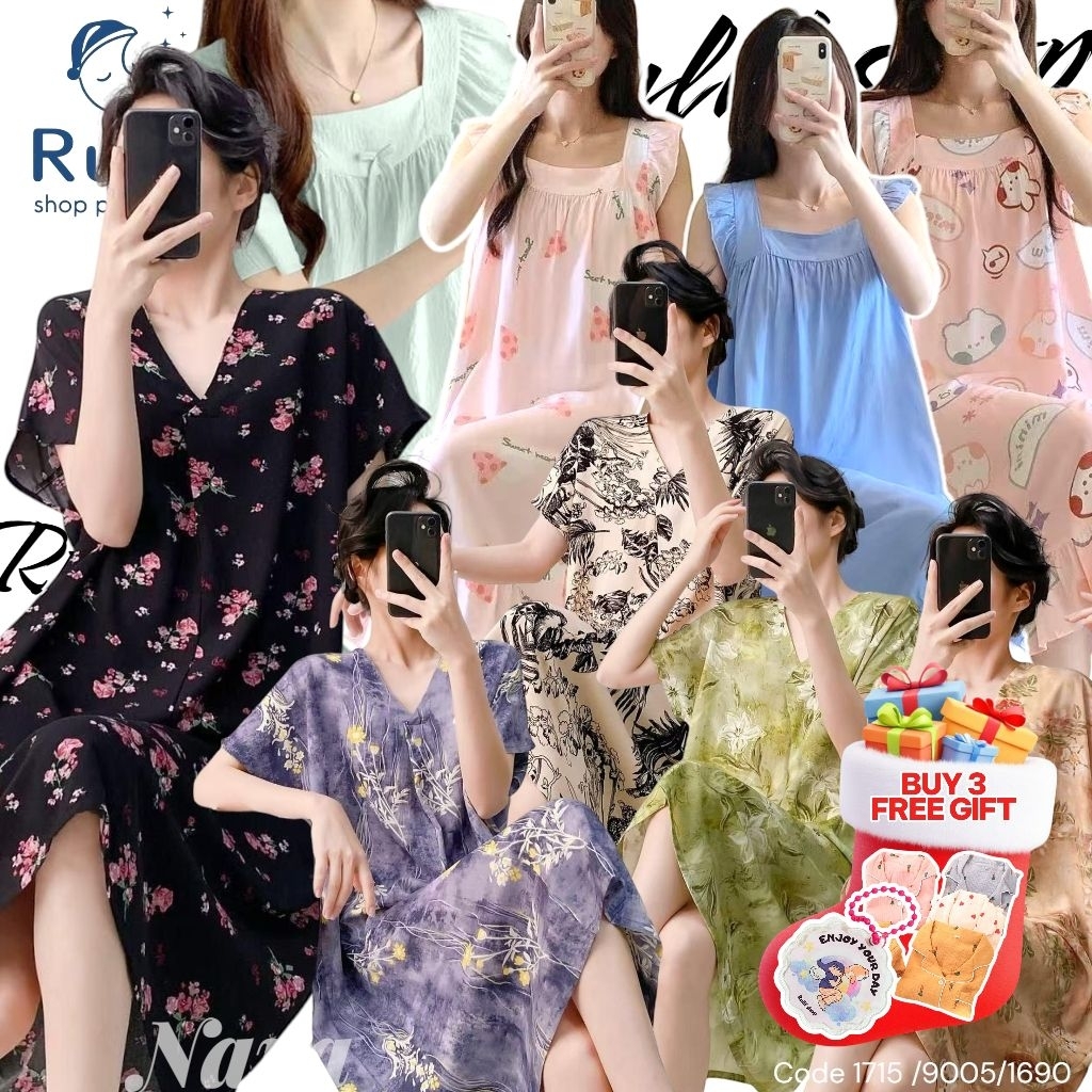 RULIF Daster Rayon tanpa lengan/Dress Rayon Allsize wanita/Daster Kensi Motif Bunga Batik NARA 1715/