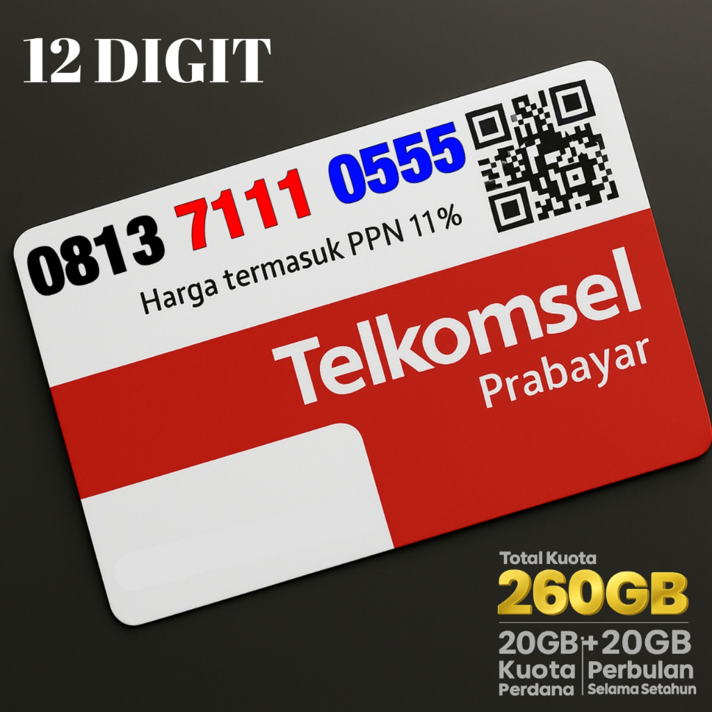 Nomor Cantik Telkomsel Kartu Simpati Double Triple - 0813 7111 0555 - Kuota 260GB (20GB Kuota Awal +