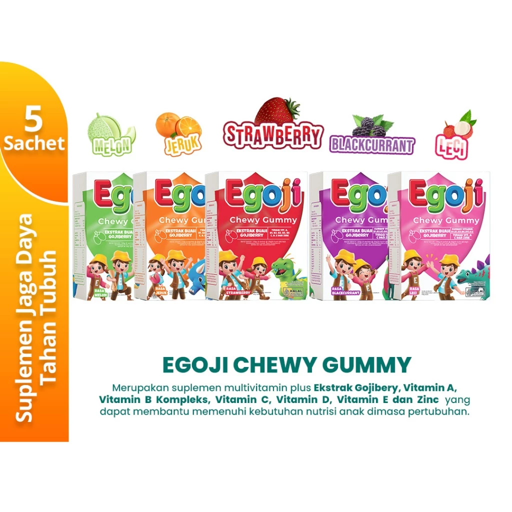 Egoji Chewy Gummy Ekstrak Buah Gojiberry Box isi 5 Sachet - Multivitamin Anak [Majapahit]