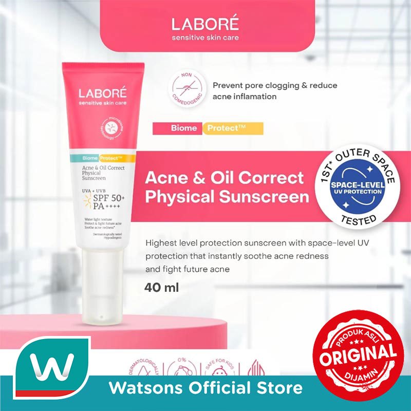 LABORÉ Dermalab Revolutionaire BiomeProtect Acne & Oil Correct Physical Sunscreen 40 ml - Sunscreen - Ringan - Cocok untuk Kulit Berminyak dan Berjerawat - Perawatan Kulit Sensitif