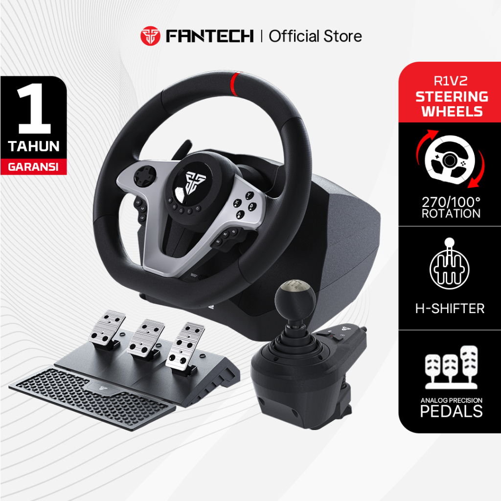Fantech R1V2 Racing Steering Wheel 900° Degree and Three Pedals for PC, PS3, PS4, Xbox 360, Xbox One